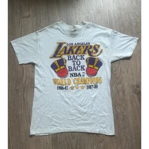Vintage Lakers Back-to-Back Champs Tee 86-87 87-88 Single Stitch Large Rare